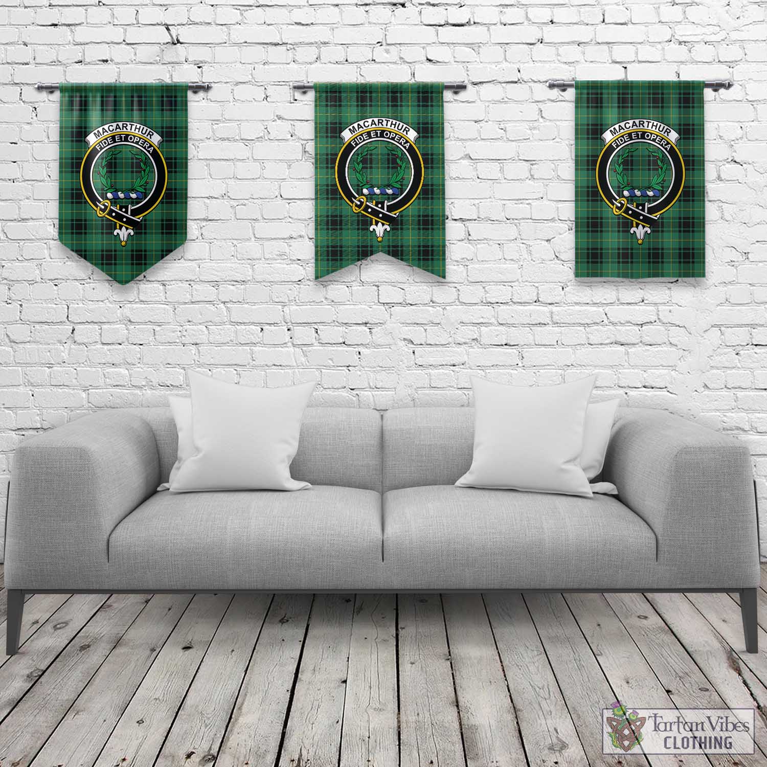 Tartan Vibes Clothing MacArthur Ancient Tartan Gonfalon, Tartan Banner with Family Crest