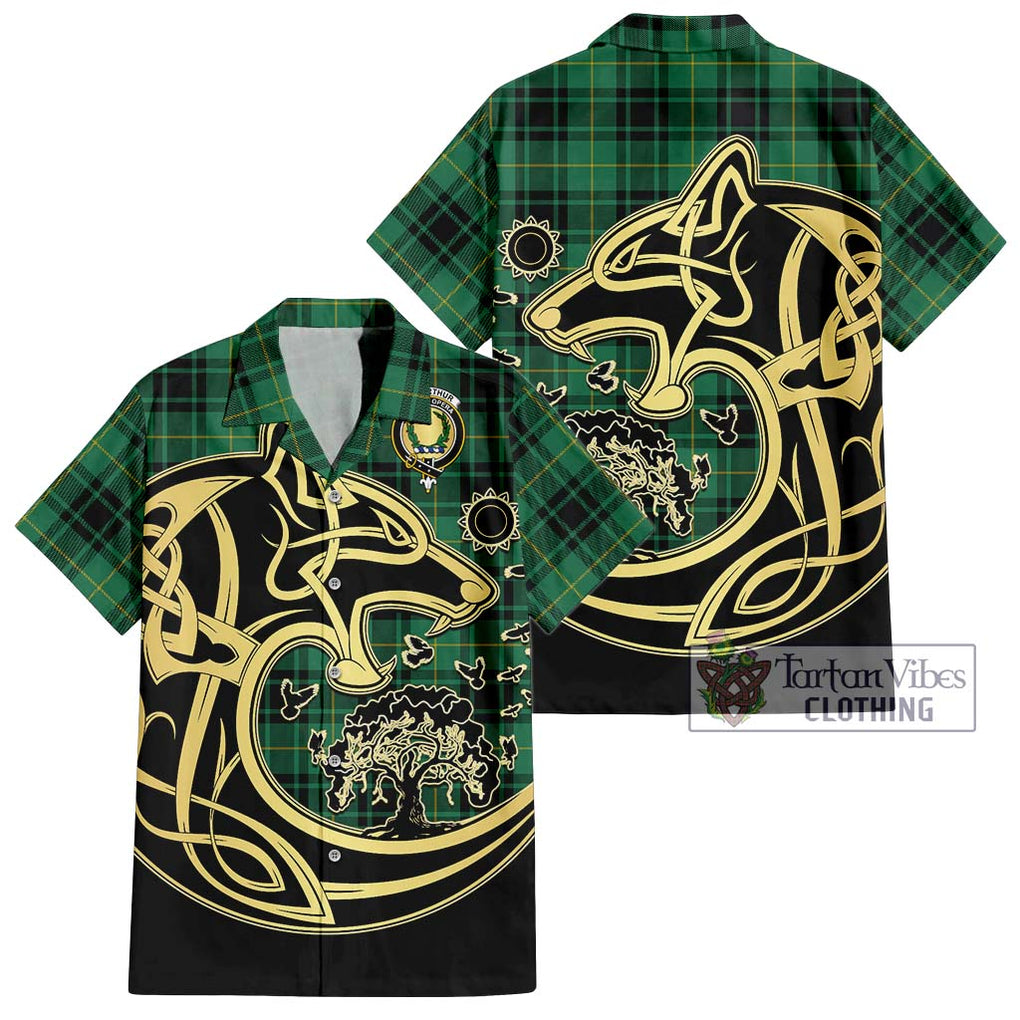 MacArthur Ancient Tartan Short Sleeve Button Shirt with Family Crest Celtic Wolf Style Kid - Tartan Vibes Clothing