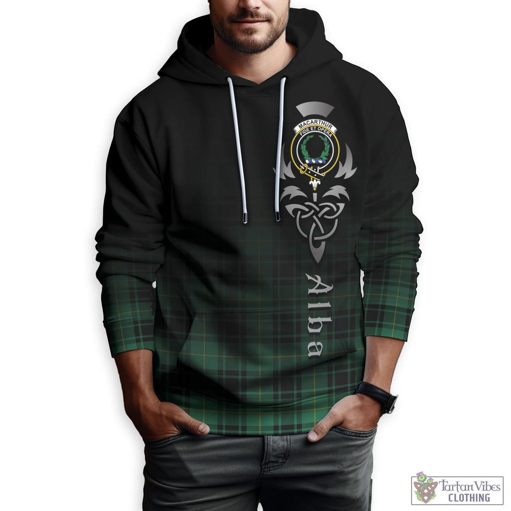 Tartan Vibes Clothing MacArthur Ancient Tartan Hoodie Featuring Alba Gu Brath Family Crest Celtic Inspired