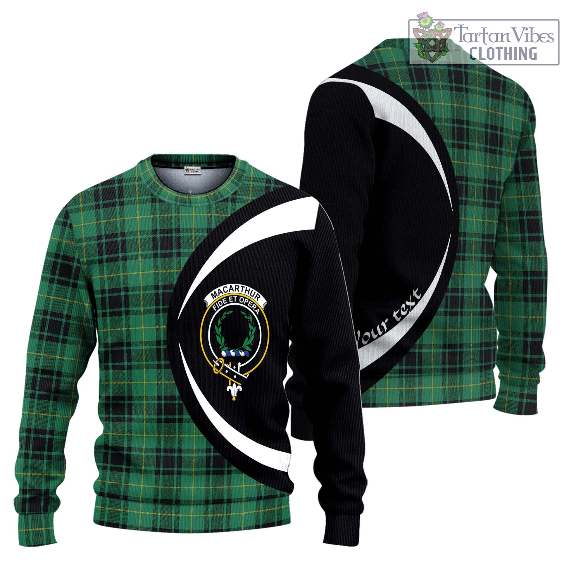 MacArthur Ancient Tartan Knitted Sweater with Family Crest Circle Style Unisex - Tartan Vibes Clothing