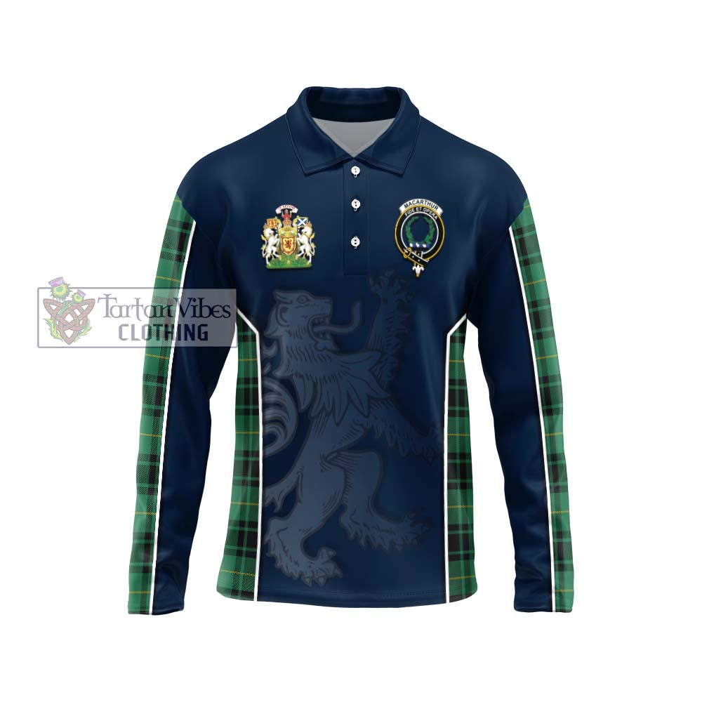 MacArthur Ancient Tartan Long Sleeve Polo Shirt with Family Crest and Lion Rampant Vibes Sport Style Unisex - Tartan Vibes Clothing