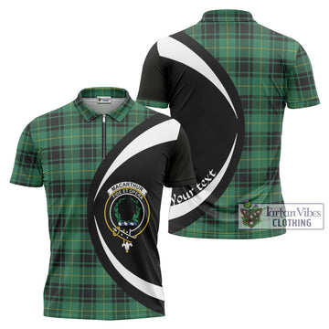 MacArthur Ancient Tartan Zipper Polo Shirt with Family Crest Circle Style