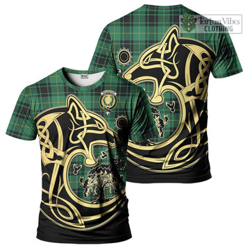 MacArthur Ancient Tartan T-Shirt with Family Crest Celtic Wolf Style