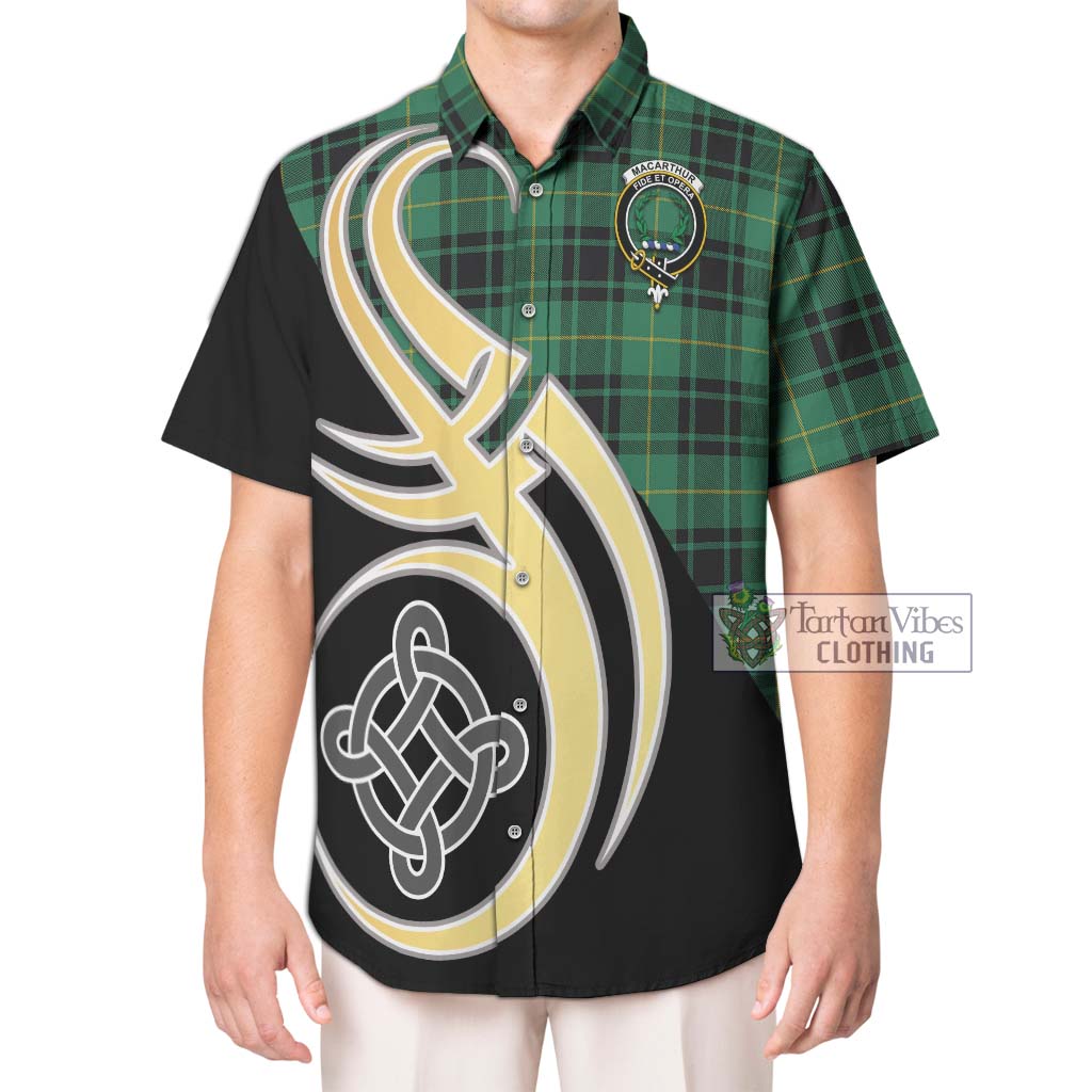 MacArthur Ancient Tartan Short Sleeve Button Shirt with Family Crest and Celtic Symbol Style Kid - Tartan Vibes Clothing