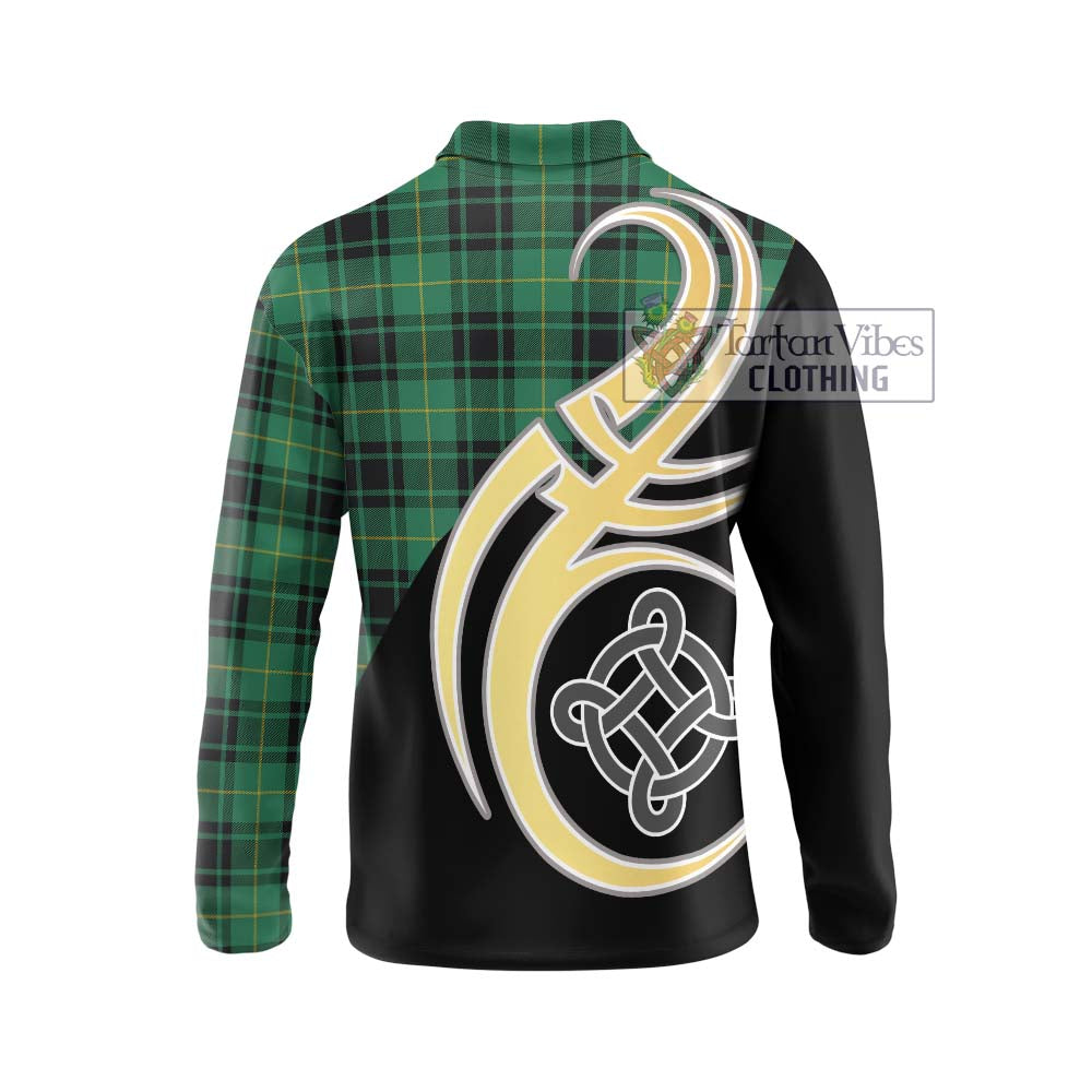 MacArthur Ancient Tartan Long Sleeve Polo Shirt with Family Crest and Celtic Symbol Style - Tartan Vibes Clothing