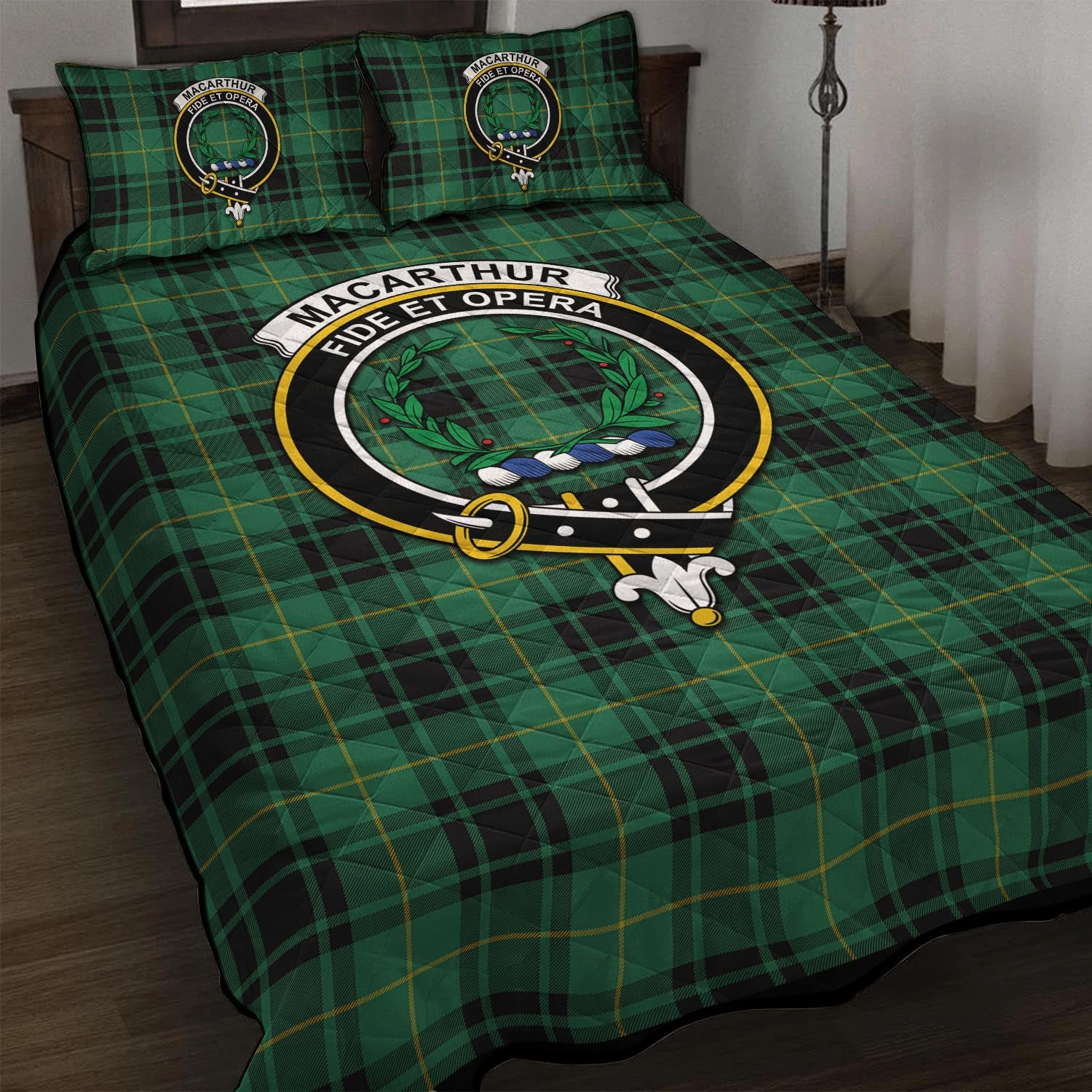 MacArthur Ancient Tartan Quilt Bed Set with Family Crest - Tartan Vibes Clothing