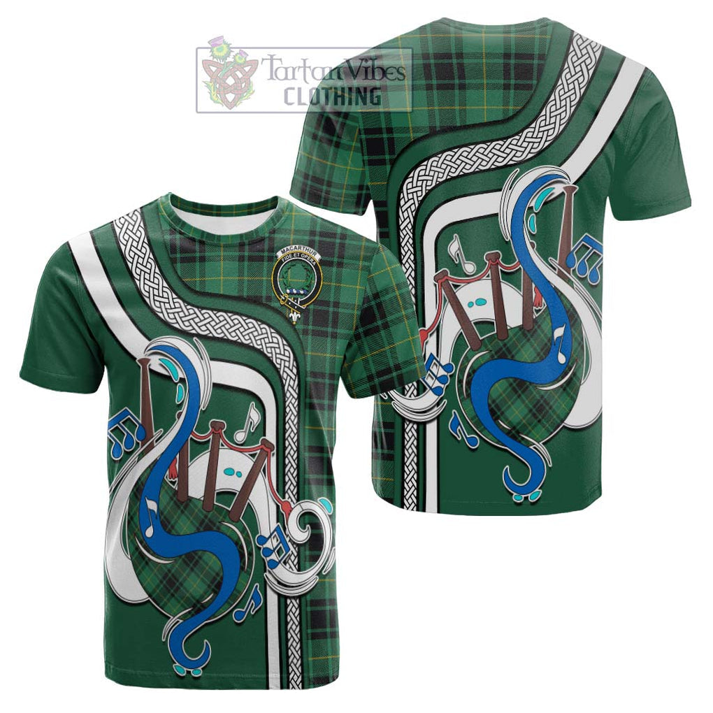 Tartan Vibes Clothing MacArthur Ancient Tartan Cotton T-shirt with Epic Bagpipe Style