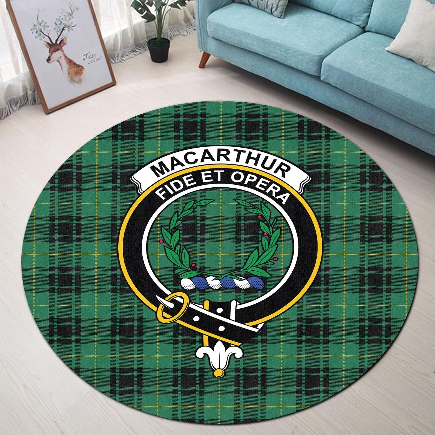 macarthur-ancient-tartan-round-rug-with-family-crest