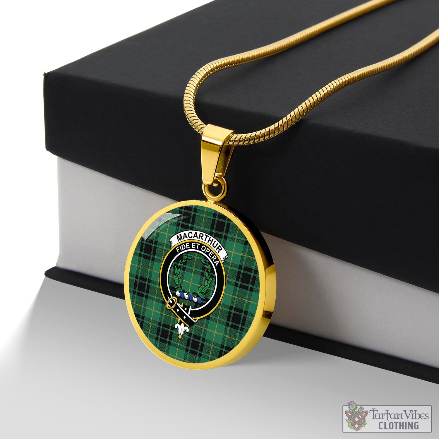 Tartan Vibes Clothing MacArthur Ancient Tartan Circle Necklace with Family Crest