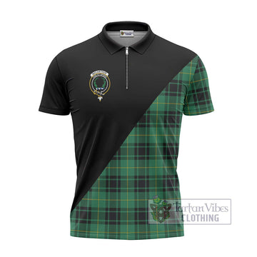 MacArthur Ancient Tartan Zipper Polo Shirt with Family Crest and Military Logo Style