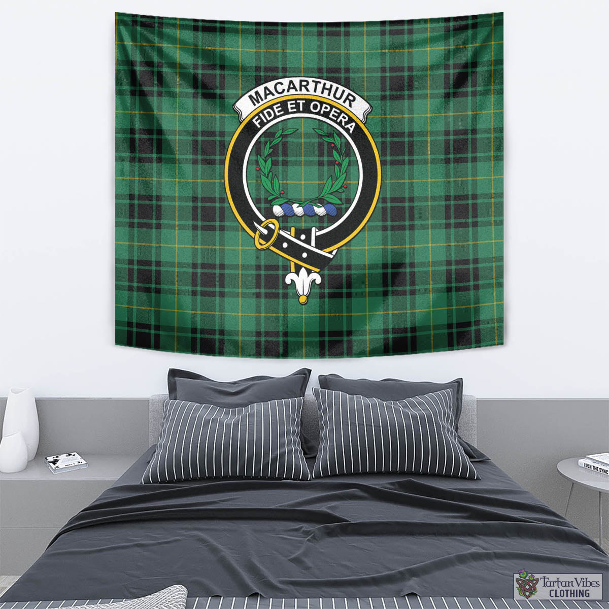 Tartan Vibes Clothing MacArthur Ancient Tartan Tapestry Wall Hanging and Home Decor for Room with Family Crest