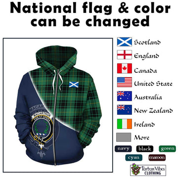 MacArthur Ancient Tartan Hoodie with Personalised National Flag and Family Crest Half Style