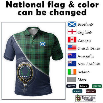 MacArthur Ancient Tartan Polo Shirt with Personalised National Flag and Family Crest Half Style