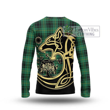 MacArthur Ancient Tartan Long Sleeve T-Shirt with Family Crest Celtic Wolf Style