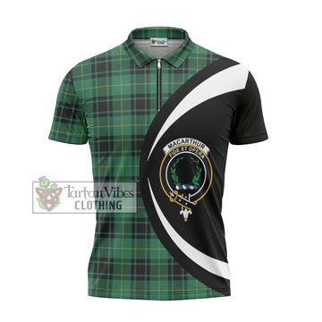 MacArthur Ancient Tartan Zipper Polo Shirt with Family Crest Circle Style