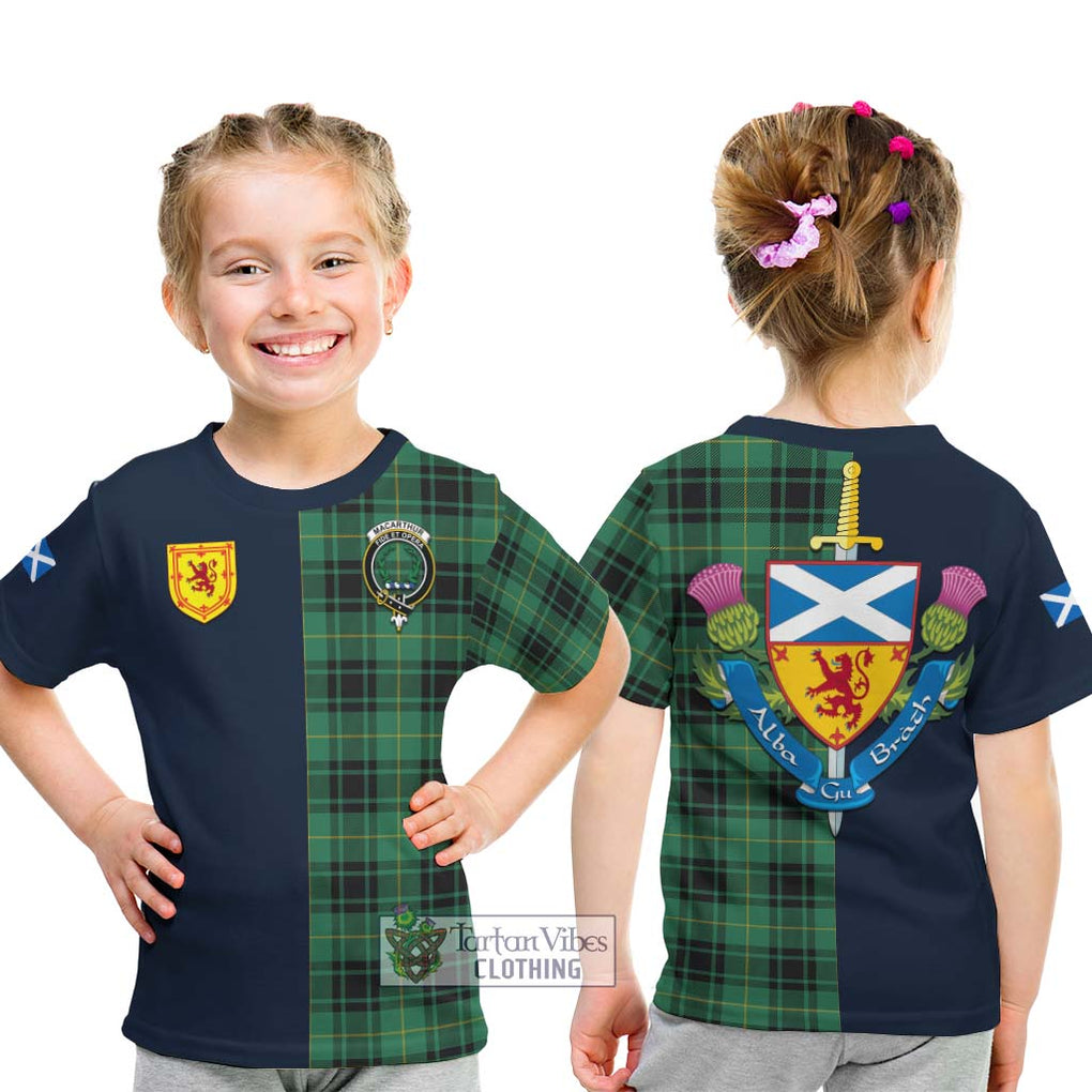 Tartan Vibes Clothing MacArthur Ancient Tartan Kid T-Shirt with Scottish Lion Royal Arm Half Style