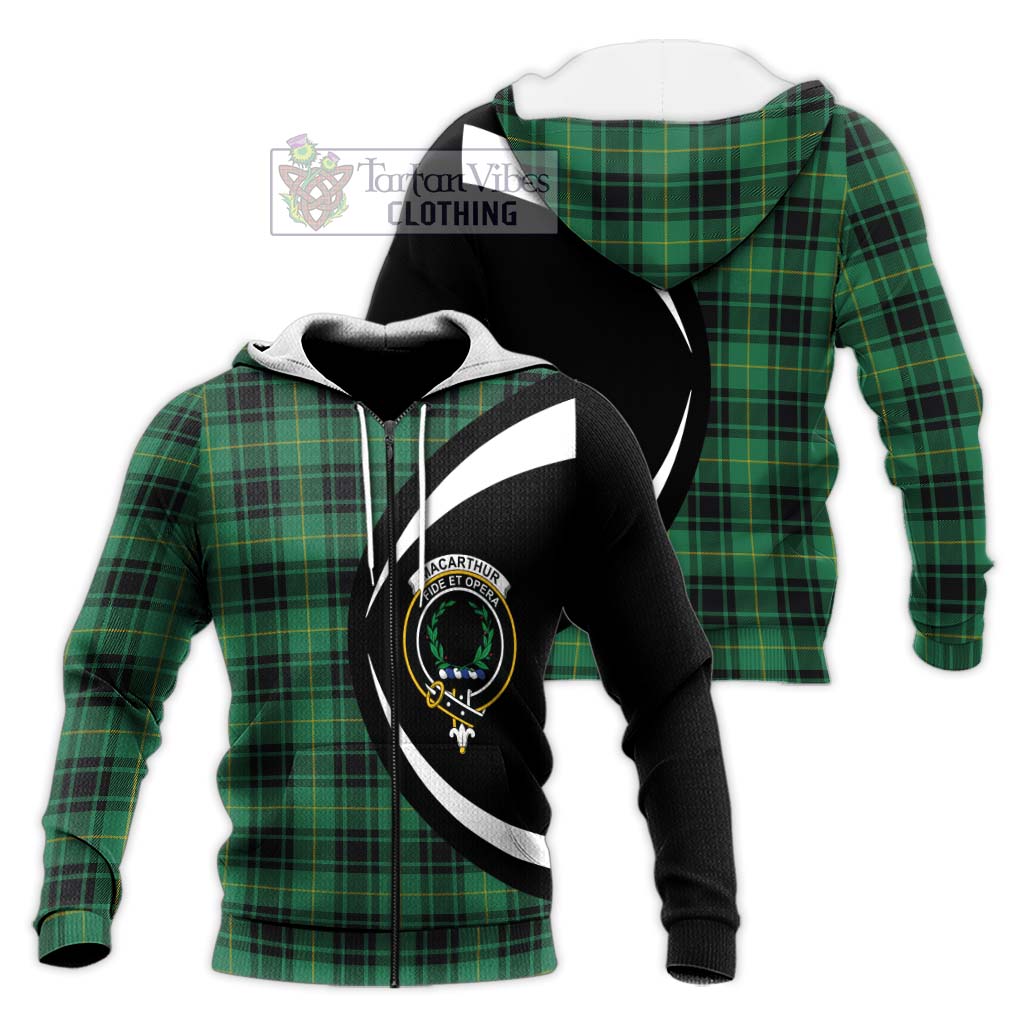 MacArthur Ancient Tartan Knitted Hoodie with Family Crest Circle Style Unisex Knitted Zip Hoodie - Tartan Vibes Clothing