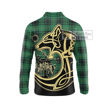 MacArthur Ancient Tartan Long Sleeve Polo Shirt with Family Crest Celtic Wolf Style