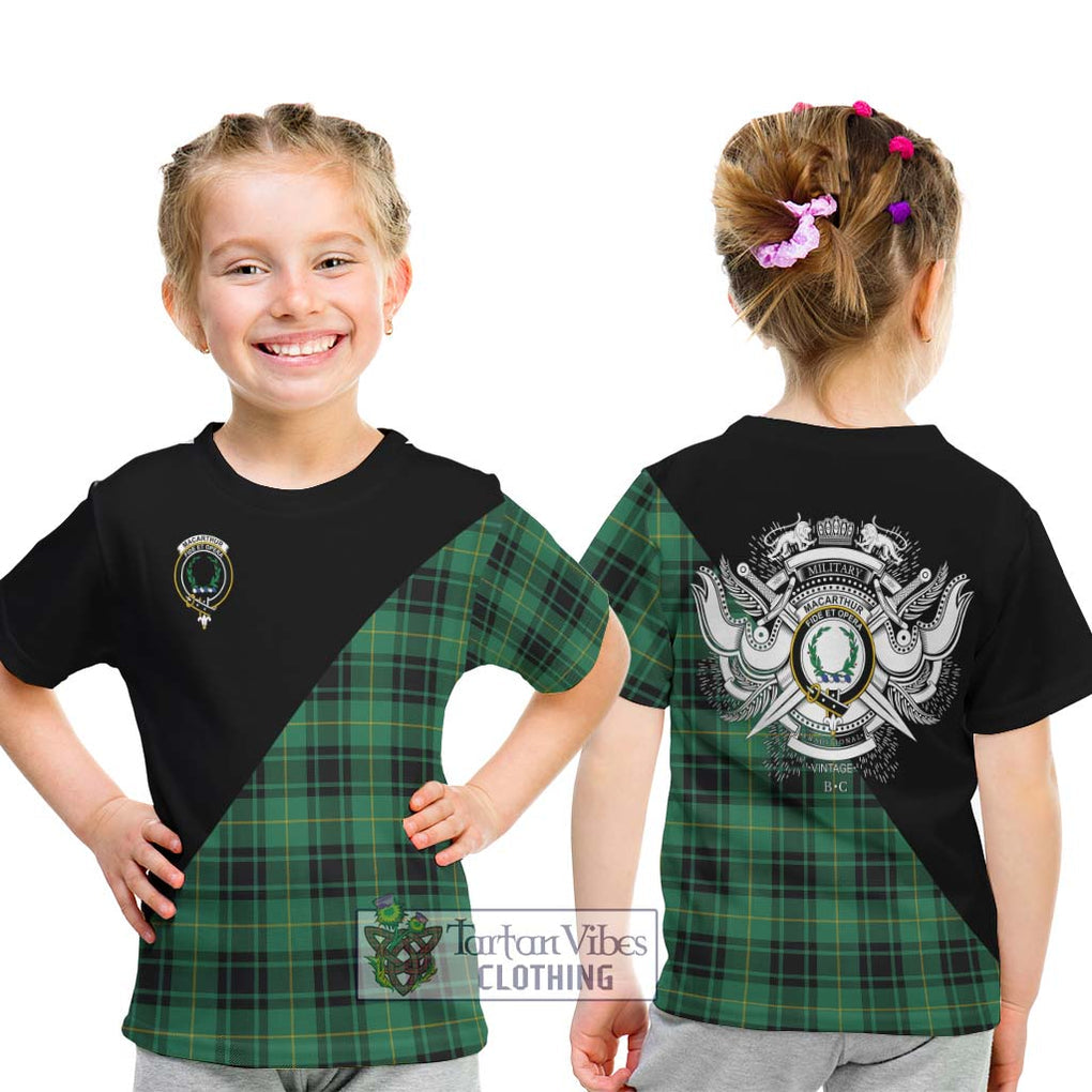 MacArthur Ancient Tartan Kid T-Shirt with Family Crest and Military Logo Style - Tartanvibesclothing Shop