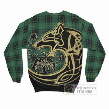 MacArthur Ancient Tartan Sweatshirt with Family Crest Celtic Wolf Style