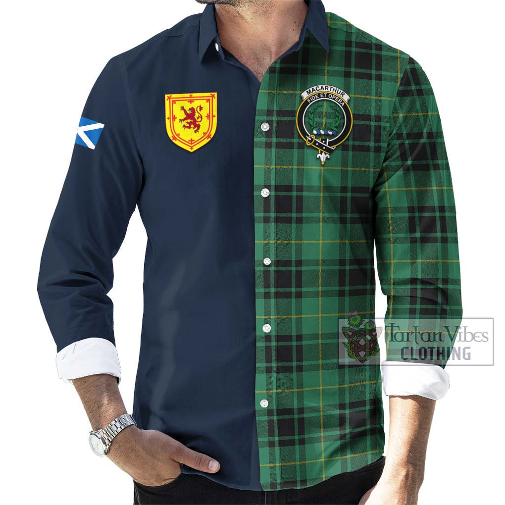 Tartan Vibes Clothing MacArthur Ancient Tartan Long Sleeve Button Shirt with Scottish Lion Royal Arm Half Style