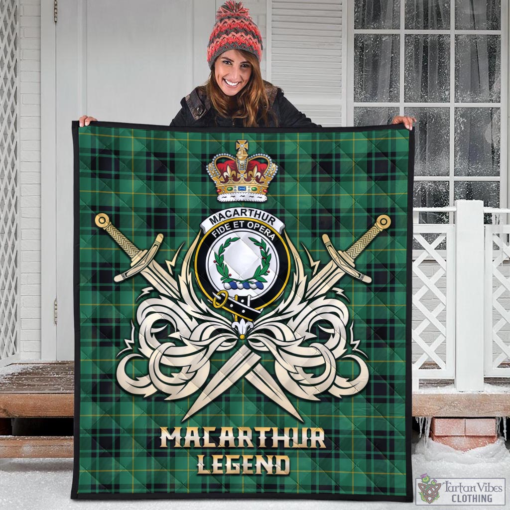 Tartan Vibes Clothing MacArthur Ancient Tartan Quilt with Clan Crest and the Golden Sword of Courageous Legacy