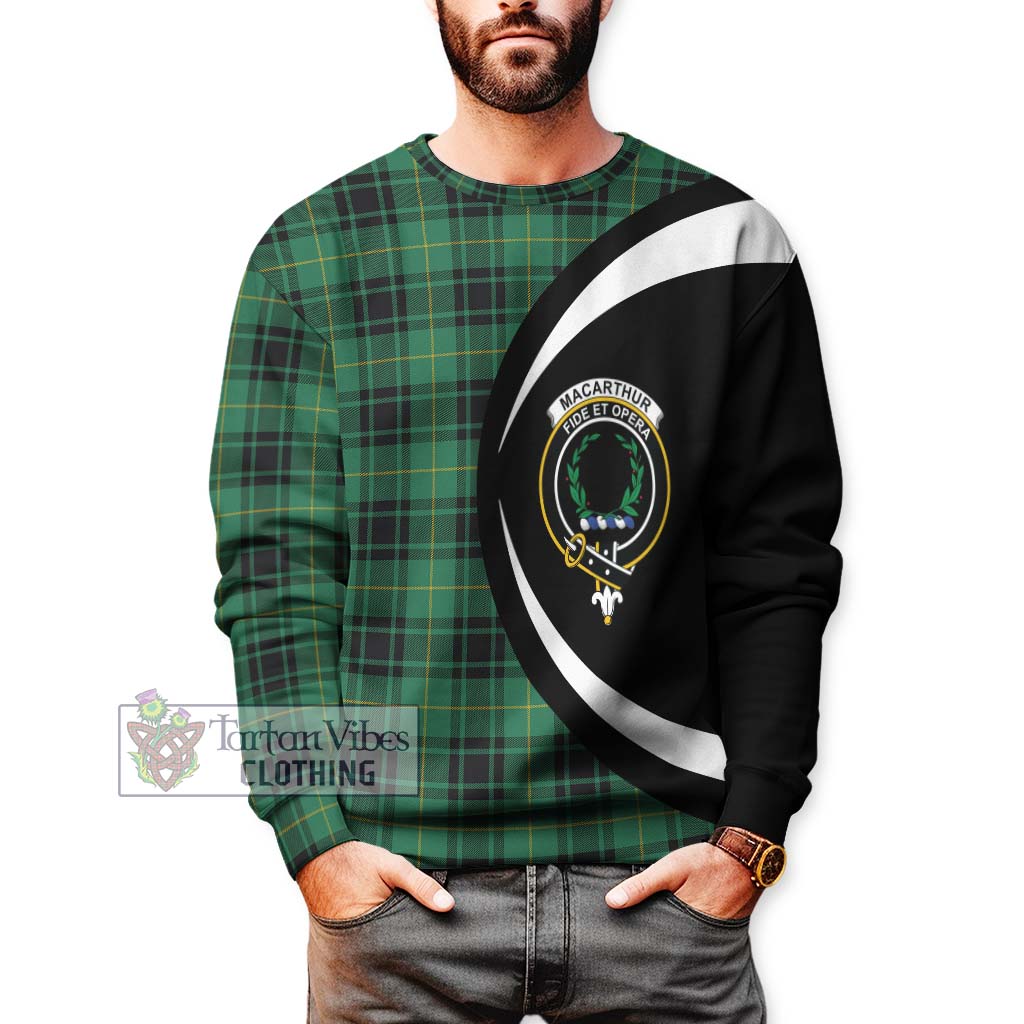 MacArthur Ancient Tartan Sweatshirt with Family Crest Circle Style - Tartan Vibes Clothing