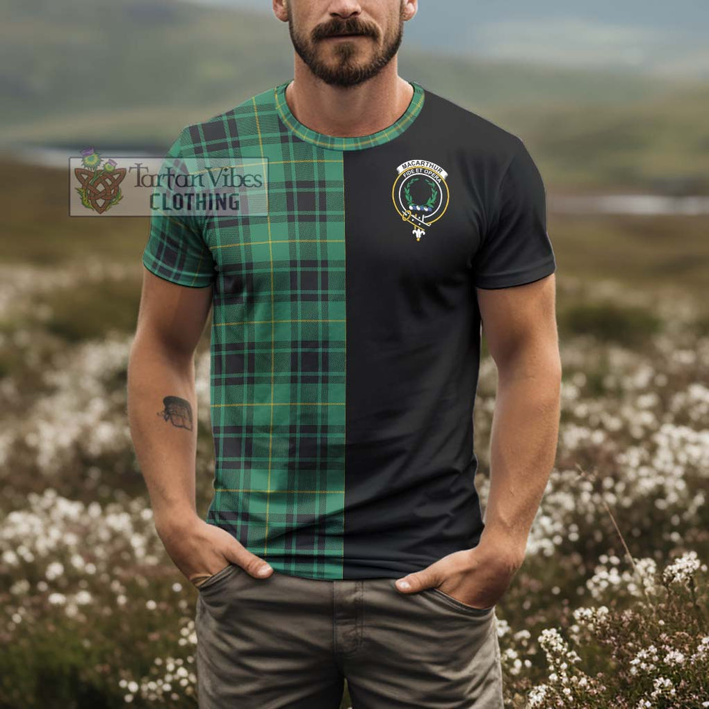 MacArthur Ancient Tartan T-Shirt with Family Crest and Half Of Me Style - Tartanvibesclothing Shop