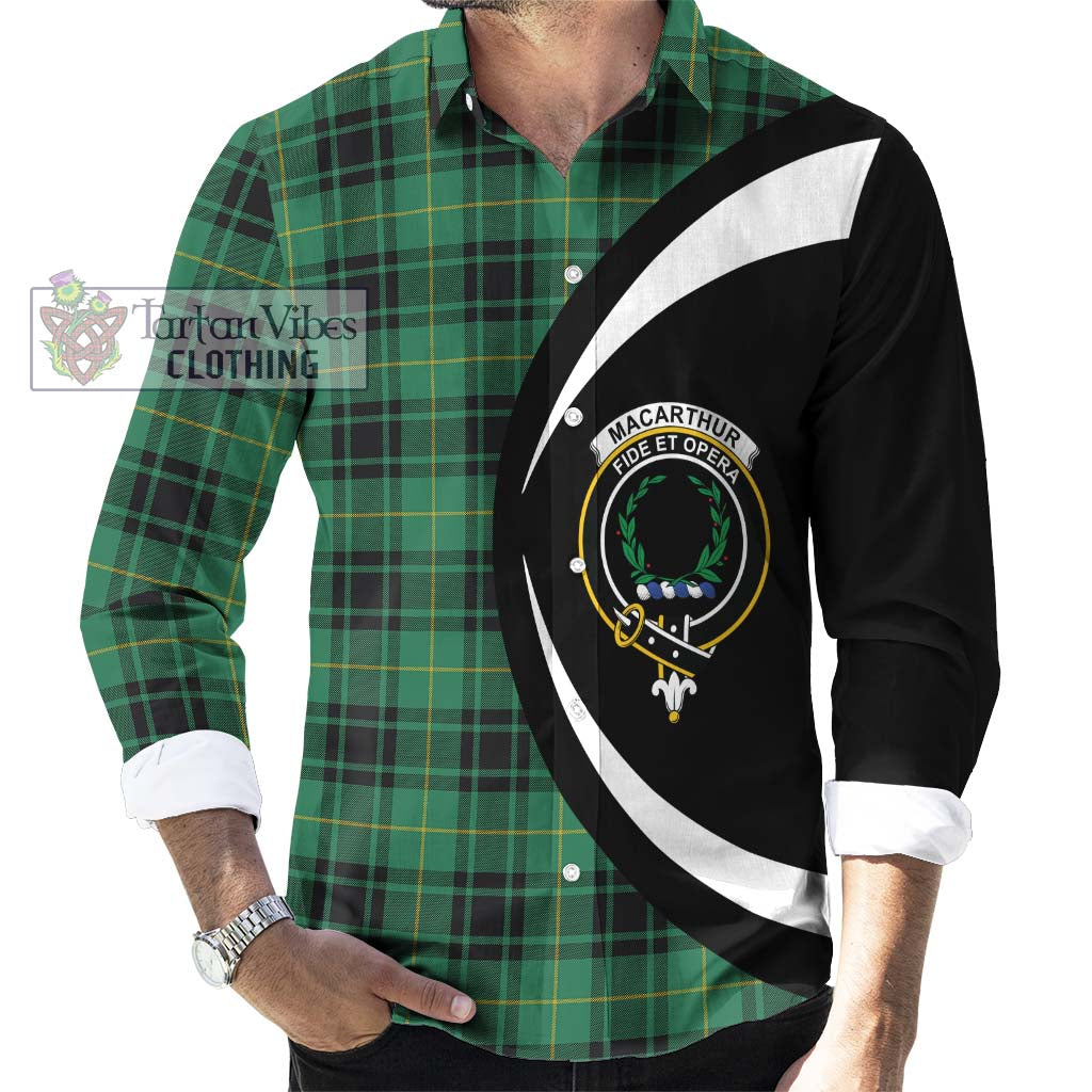 MacArthur Ancient Tartan Long Sleeve Button Up with Family Crest Circle Style - Tartan Vibes Clothing