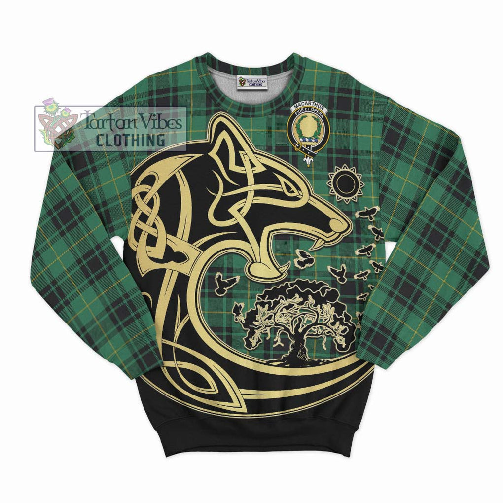 MacArthur Ancient Tartan Sweatshirt with Family Crest Celtic Wolf Style - Tartan Vibes Clothing