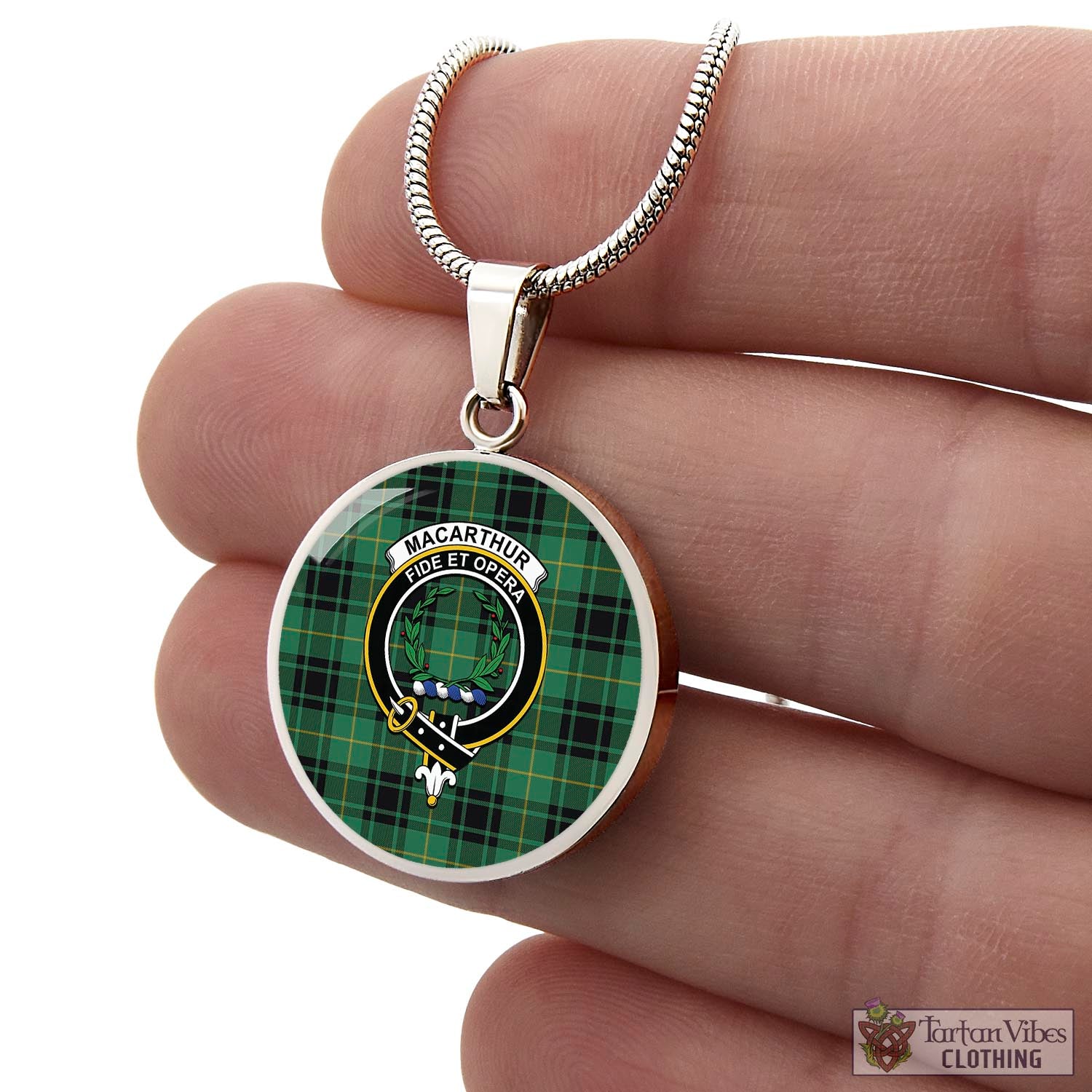 Tartan Vibes Clothing MacArthur Ancient Tartan Circle Necklace with Family Crest