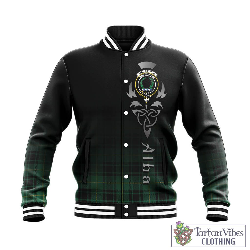 Tartan Vibes Clothing MacArthur Ancient Tartan Baseball Jacket Featuring Alba Gu Brath Family Crest Celtic Inspired