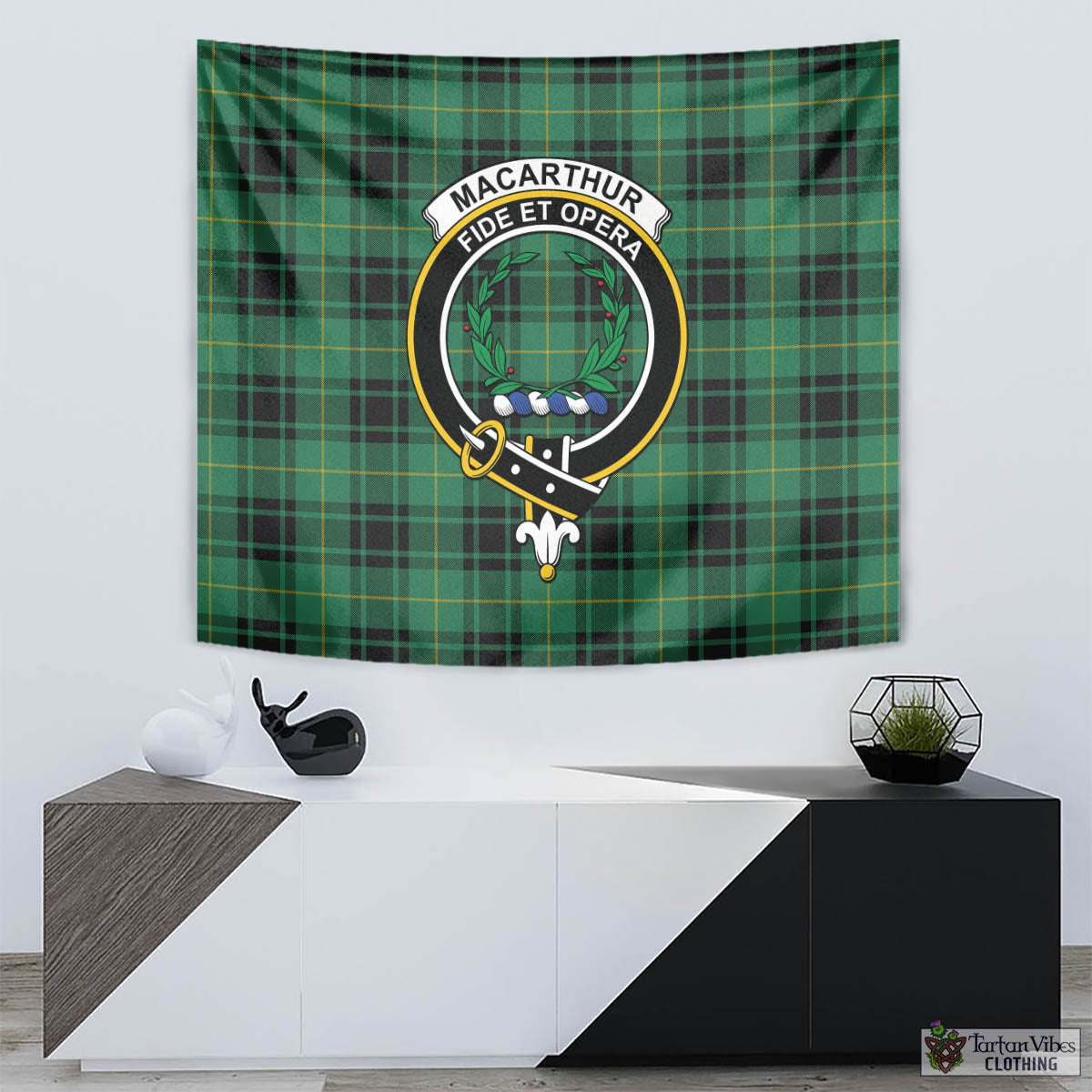 Tartan Vibes Clothing MacArthur Ancient Tartan Tapestry Wall Hanging and Home Decor for Room with Family Crest