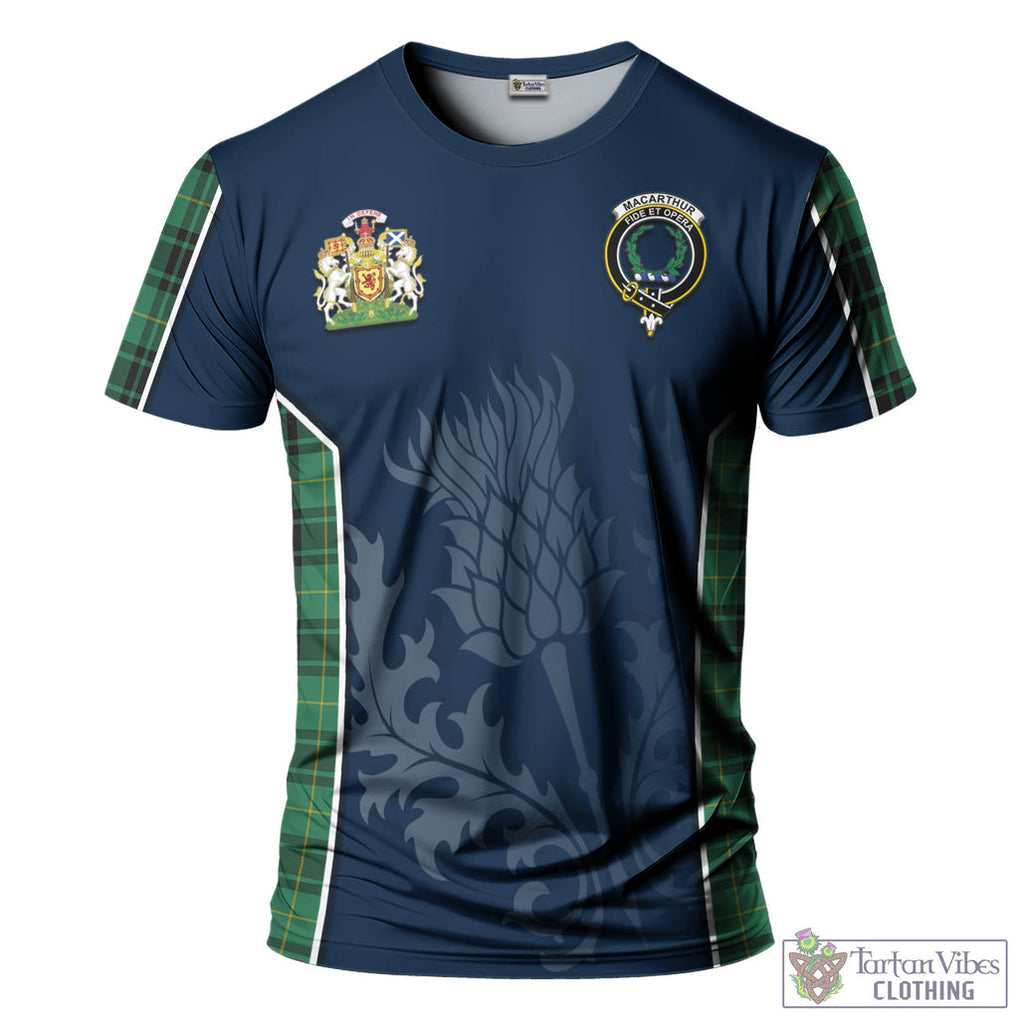 Tartan Vibes Clothing MacArthur Ancient Tartan T-Shirt with Family Crest and Scottish Thistle Vibes Sport Style