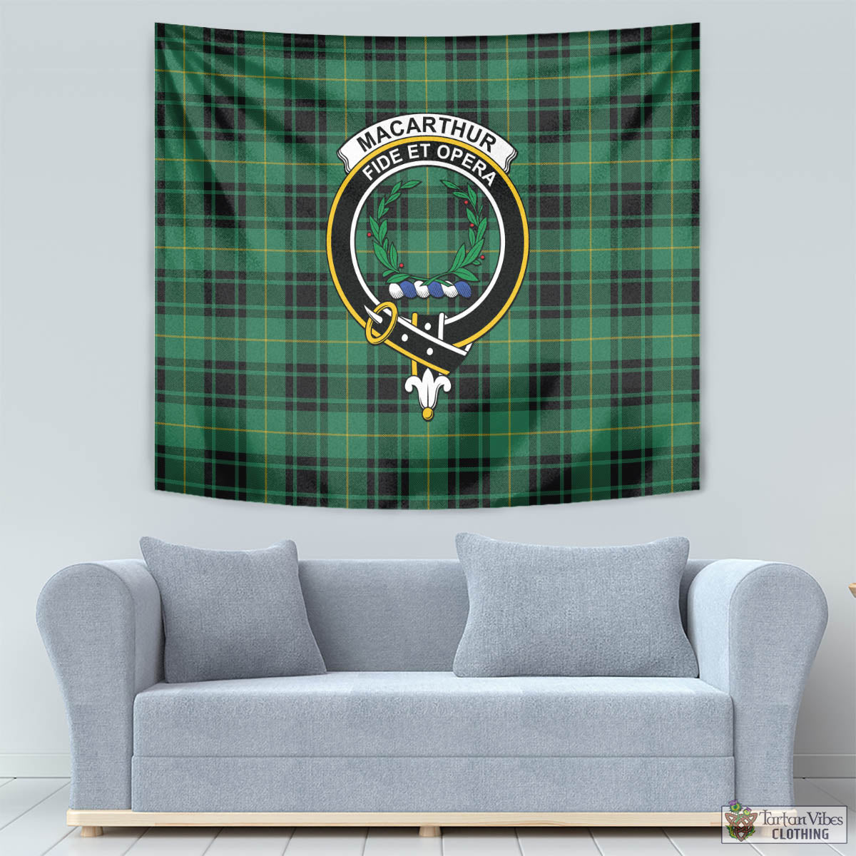 Tartan Vibes Clothing MacArthur Ancient Tartan Tapestry Wall Hanging and Home Decor for Room with Family Crest