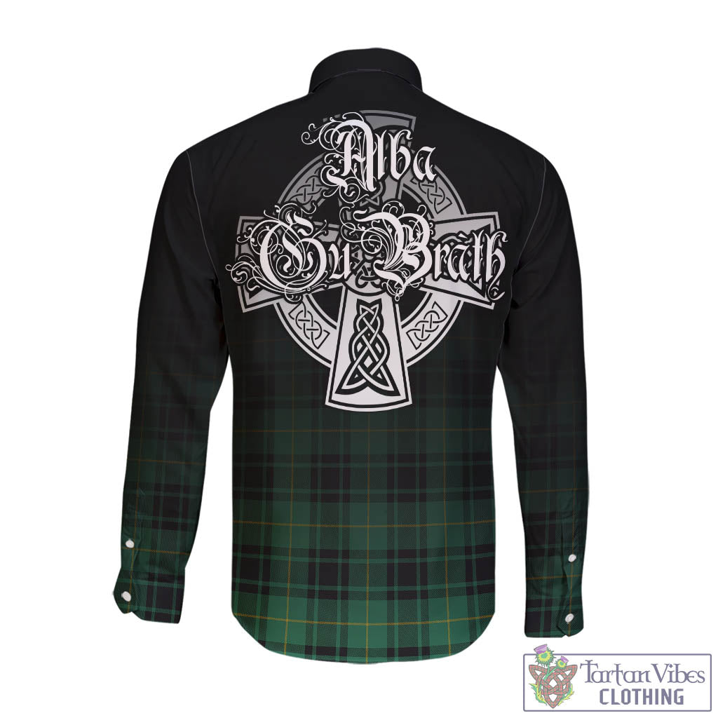 Tartan Vibes Clothing MacArthur Ancient Tartan Long Sleeve Button Up Featuring Alba Gu Brath Family Crest Celtic Inspired