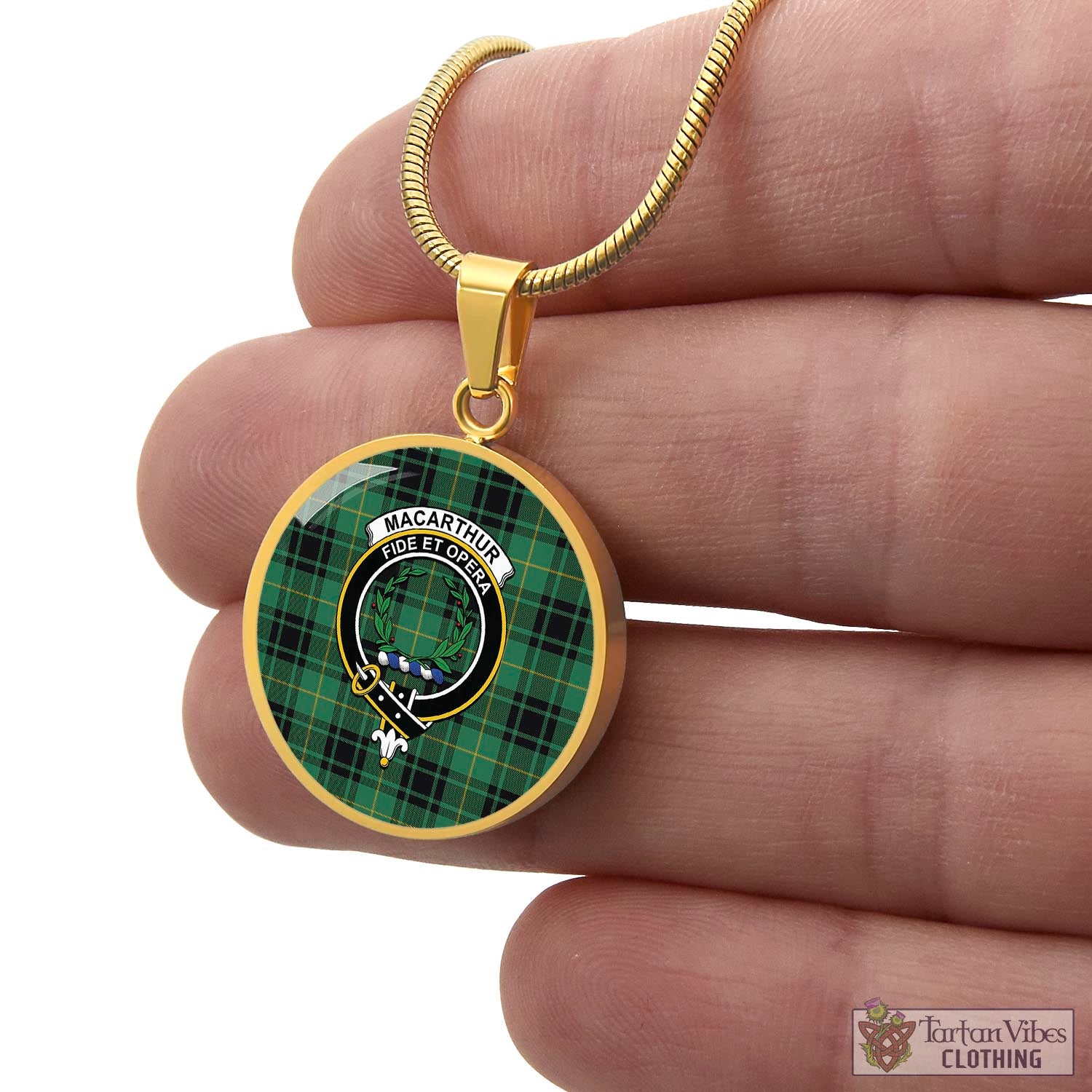 Tartan Vibes Clothing MacArthur Ancient Tartan Circle Necklace with Family Crest