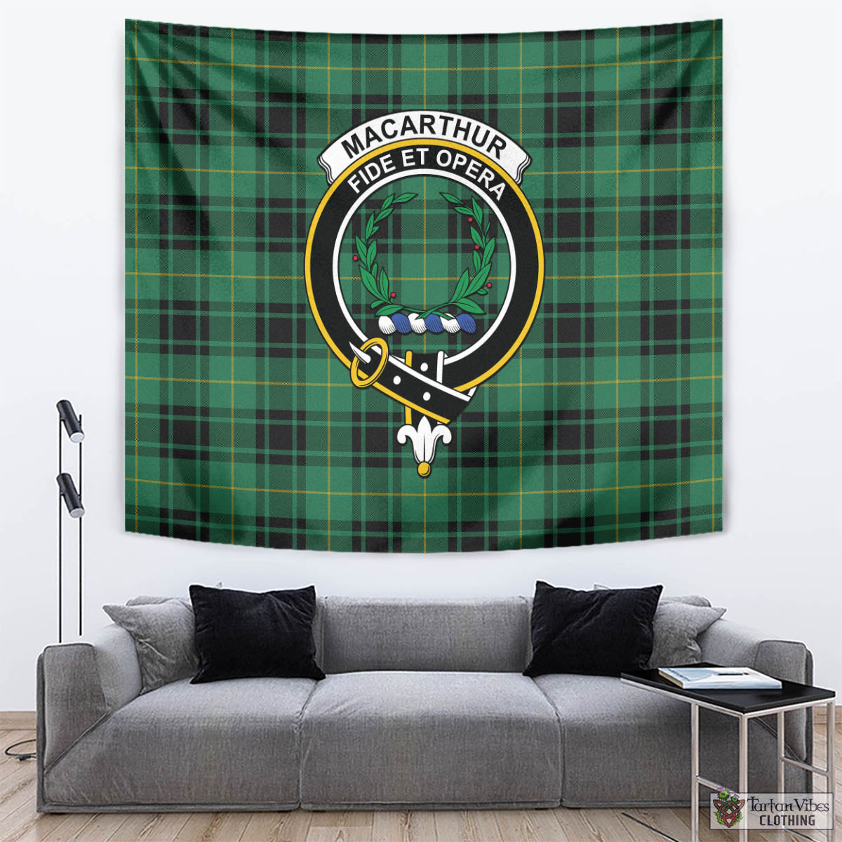 Tartan Vibes Clothing MacArthur Ancient Tartan Tapestry Wall Hanging and Home Decor for Room with Family Crest