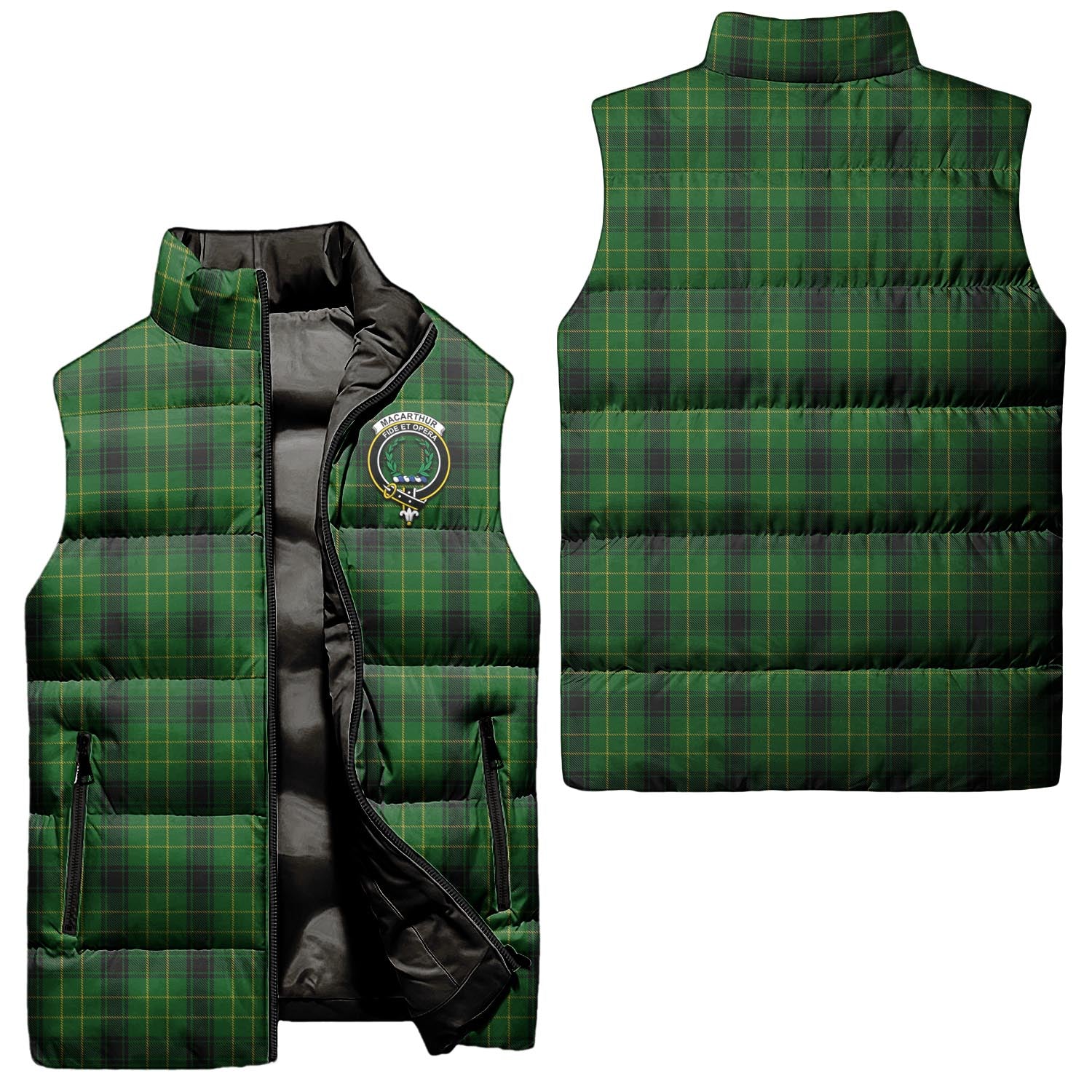 MacArthur Highland Tartan Sleeveless Puffer Jacket with Family Crest Unisex - Tartanvibesclothing