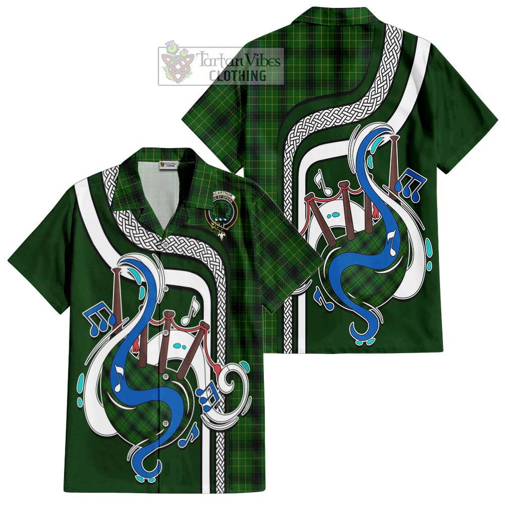 MacArthur Highland Tartan Short Sleeve Button Shirt with Epic Bagpipe Style Kid - Tartanvibesclothing Shop