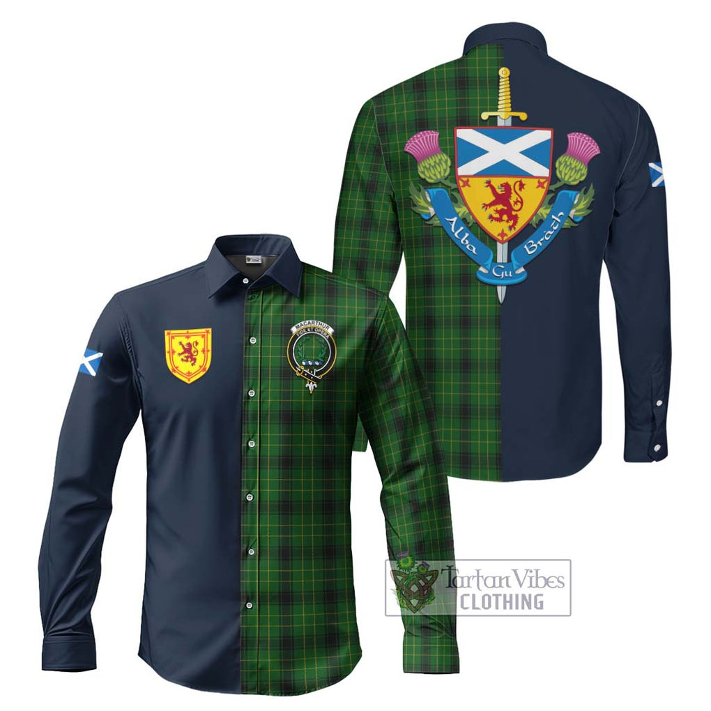 Tartan Vibes Clothing MacArthur Highland Tartan Long Sleeve Button Shirt with Scottish Lion Royal Arm Half Style