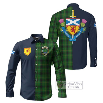 MacArthur Highland Tartan Long Sleeve Button Shirt Alba with Scottish Lion Royal Arm Half Style