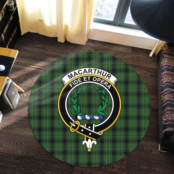 MacArthur Highland Tartan Round Rug with Family Crest