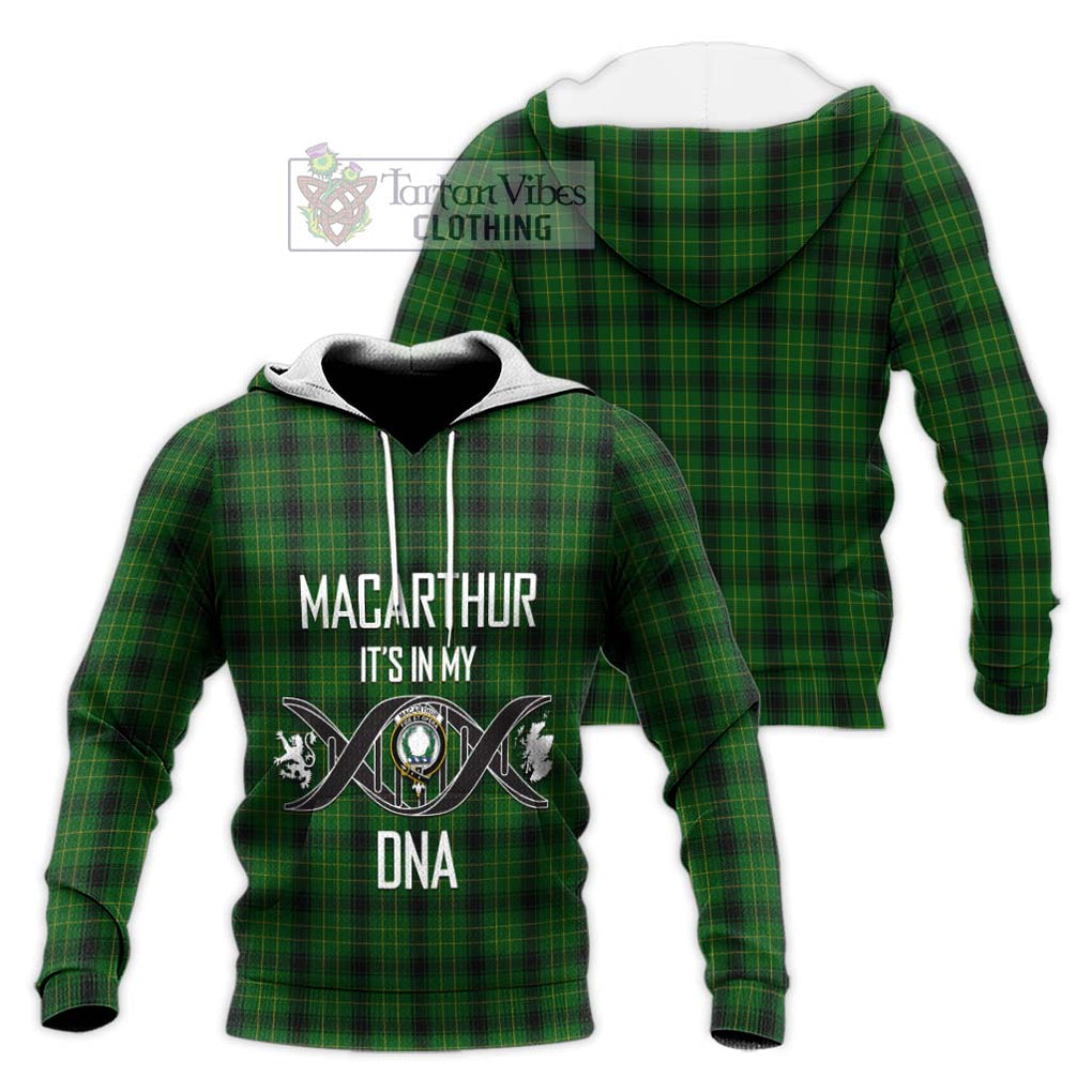 MacArthur Highland Tartan Knitted Hoodie with Family Crest DNA In Me Style Unisex Knitted Pullover Hoodie - Tartanvibesclothing Shop