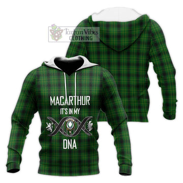 MacArthur Highland Tartan Knitted Hoodie with Family Crest DNA In Me Style