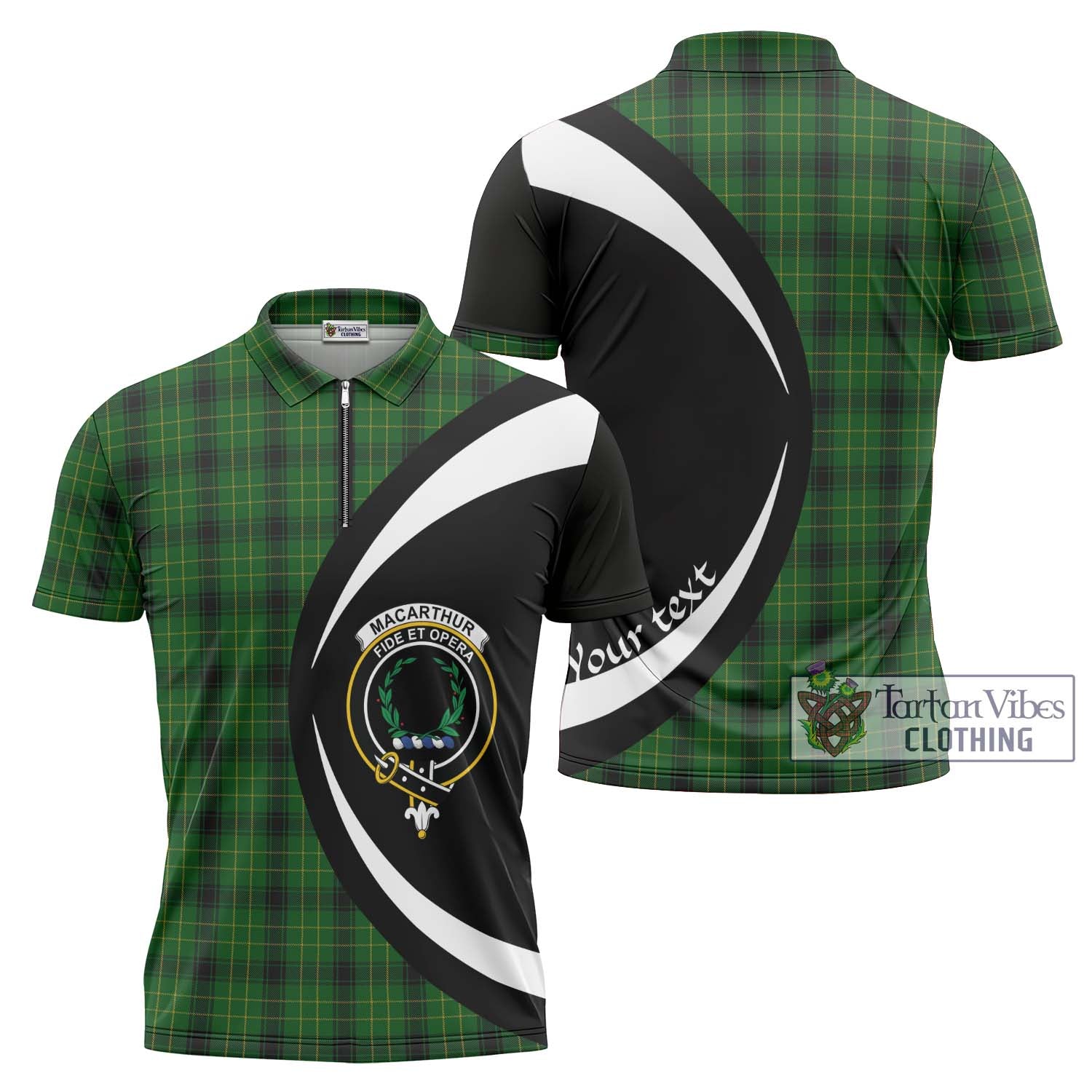 Tartan Vibes Clothing MacArthur Highland Tartan Zipper Polo Shirt with Family Crest Circle Style