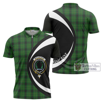 MacArthur Highland Tartan Zipper Polo Shirt with Family Crest Circle Style