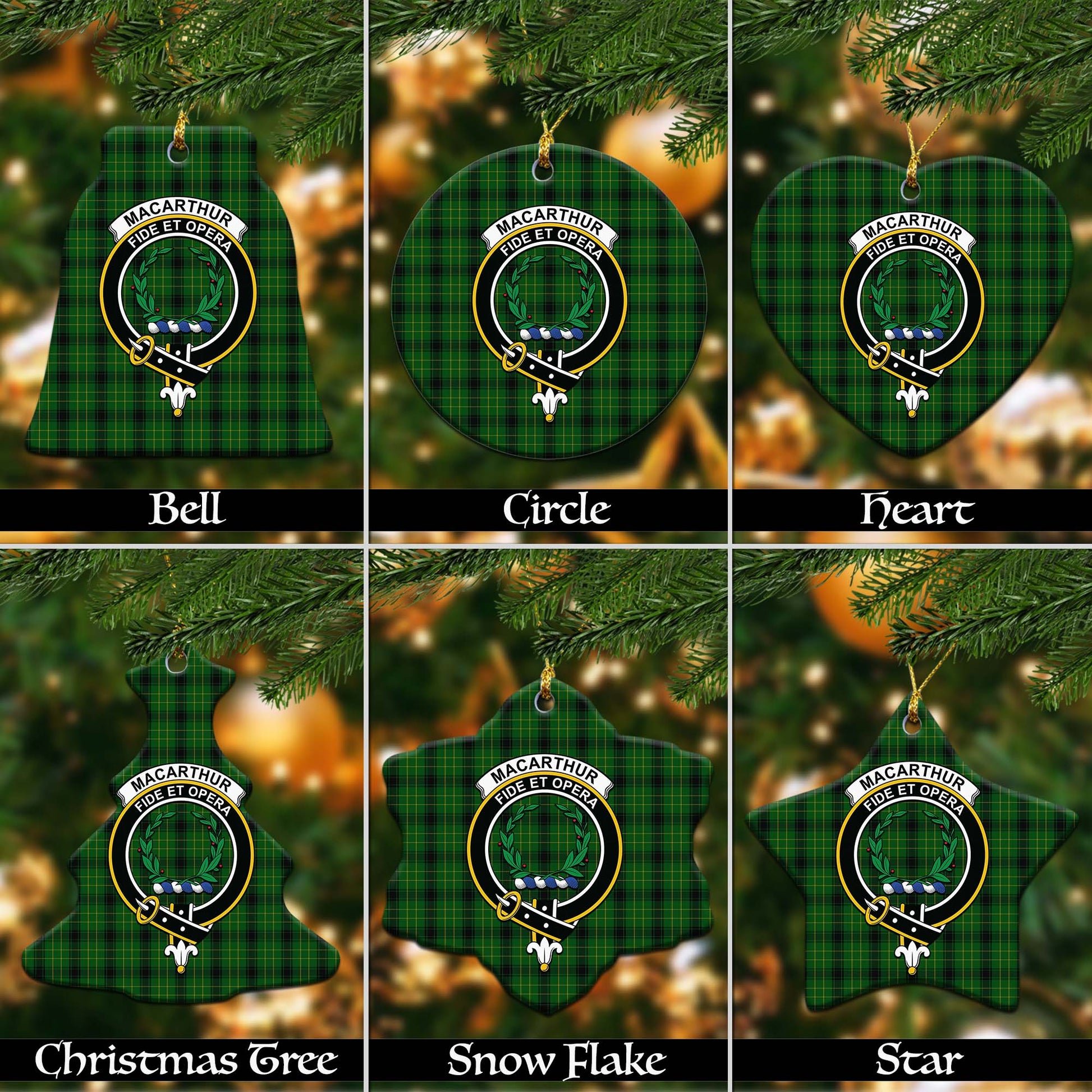 MacArthur Highland Tartan Christmas Ornaments with Family Crest - Tartanvibesclothing