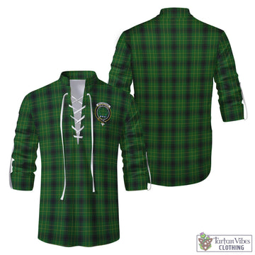 MacArthur Highland Tartan Men's Scottish Traditional Jacobite Ghillie Kilt Shirt with Family Crest