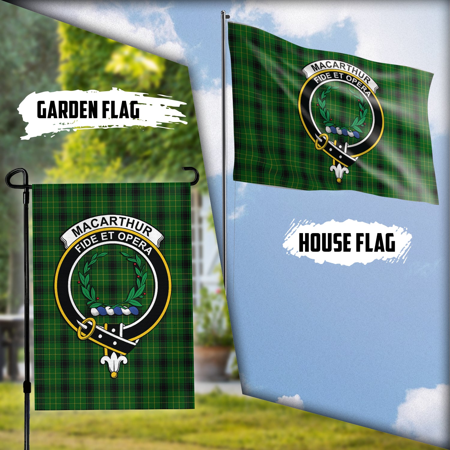 MacArthur Highland Tartan Flag with Family Crest Garden Flag (Vertical) - Tartan Vibes Clothing